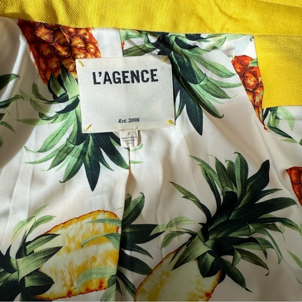 L’Agence Brooke Yellow Linen Blazer Cropped Gold Button Designer Size 2 - Picture 5 of 12